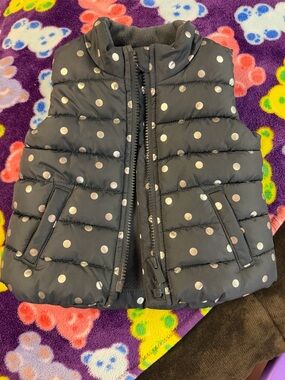 Old Navy Black Puffer Vest with Silver Polka Dots